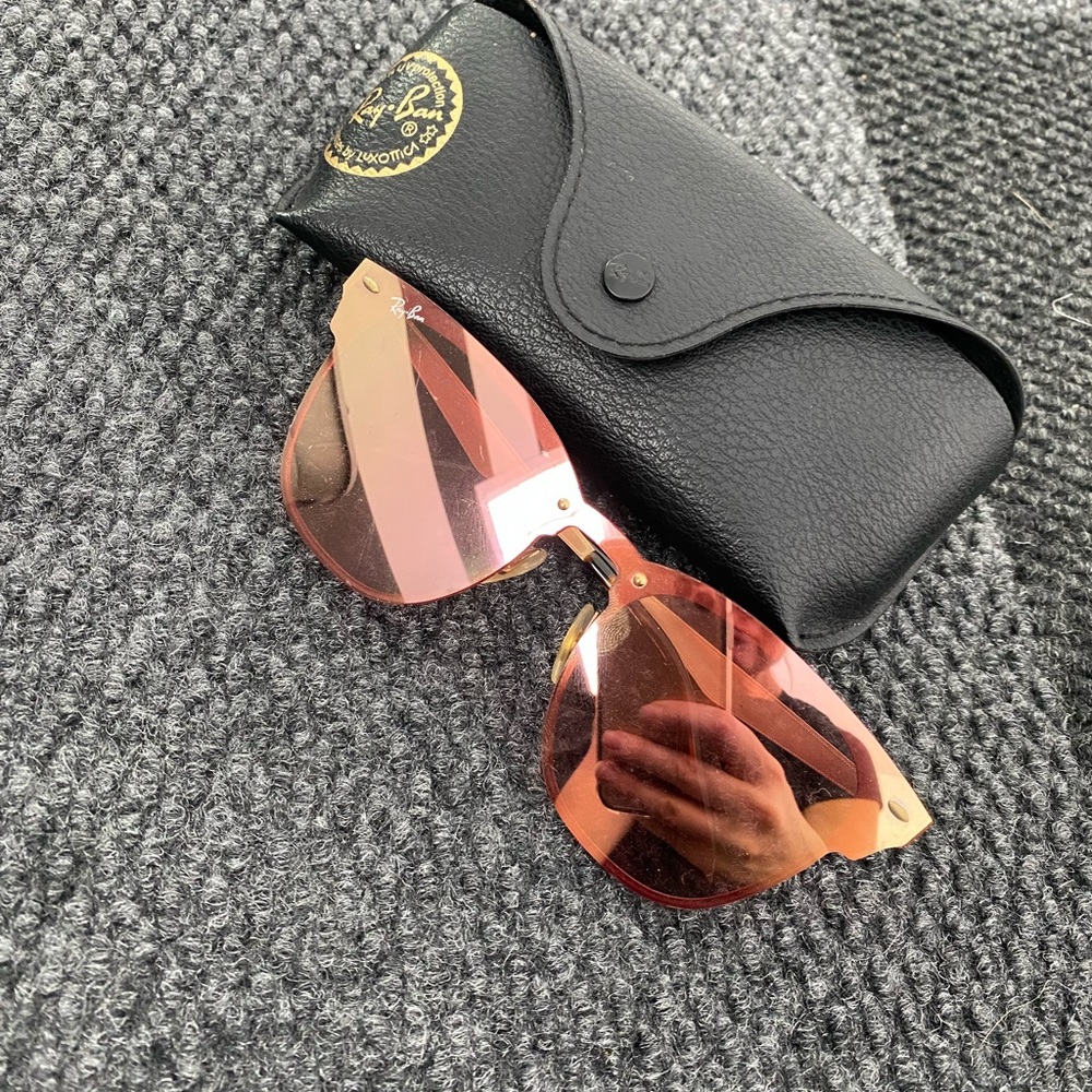 Ray Bans Clubmaster gold frame pink mirror lens
